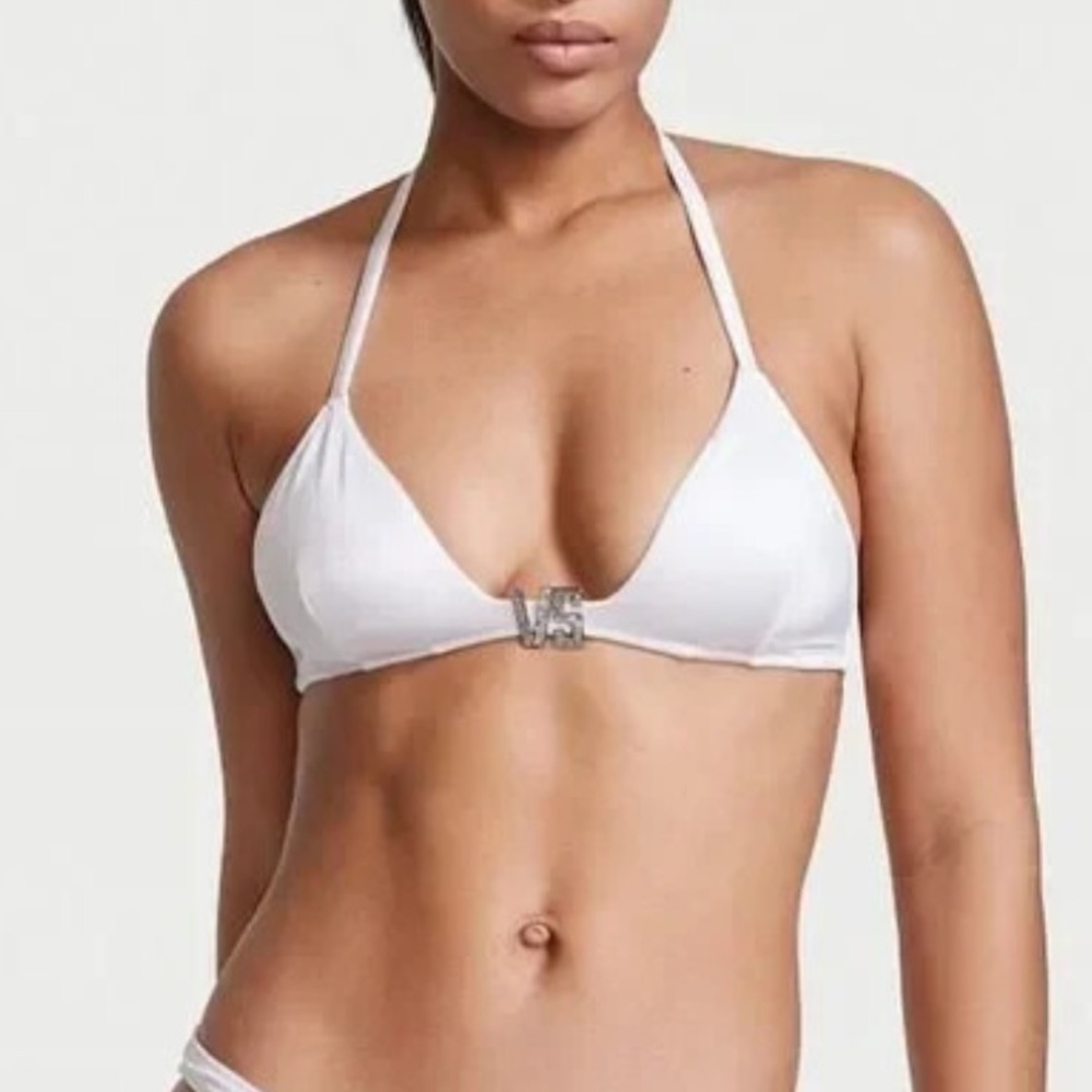 BNWT  Victoria's Secret halter bikini top  size Large Hardware logo VS...